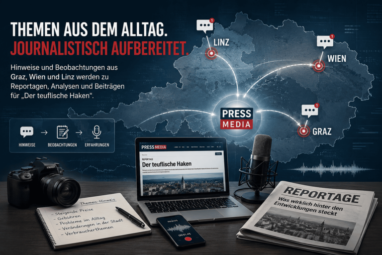 Redaktion verarbeitet Hinweise aus Graz, Wien und Linz zu Reportagen und Analysen